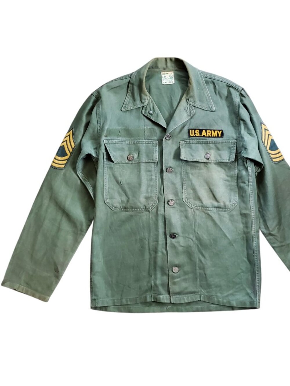Vintage OG-107 60's Vietnam Sateen Faded Military Fatigue Button Shirt - Small